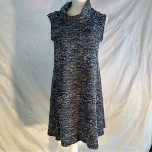 Sky’s the Limit Dress Blue Heathered Knit Sleeveless A Line Cowl Neck S 👍